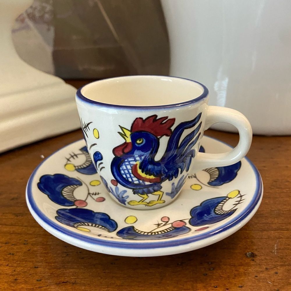 Vintage buffalo china Olive Garden Italian pottery demitasse cup saucer rooster